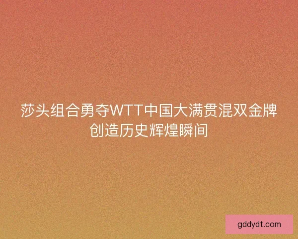 莎头组合勇夺WTT中国大满贯混双金牌创造历史辉煌瞬间